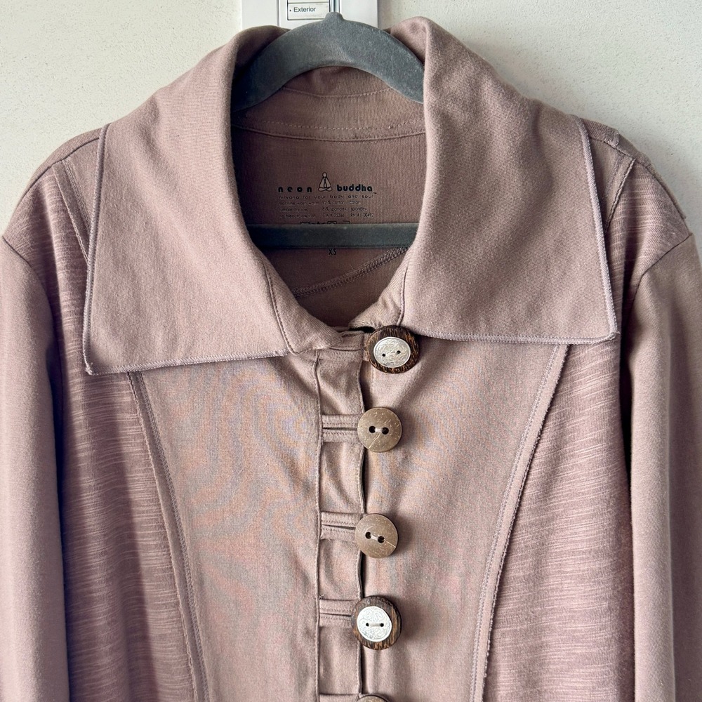 Neon Buddha Womens Button Front Long Sleeve Duster Jacket XS Taupe‎ Art to Wear